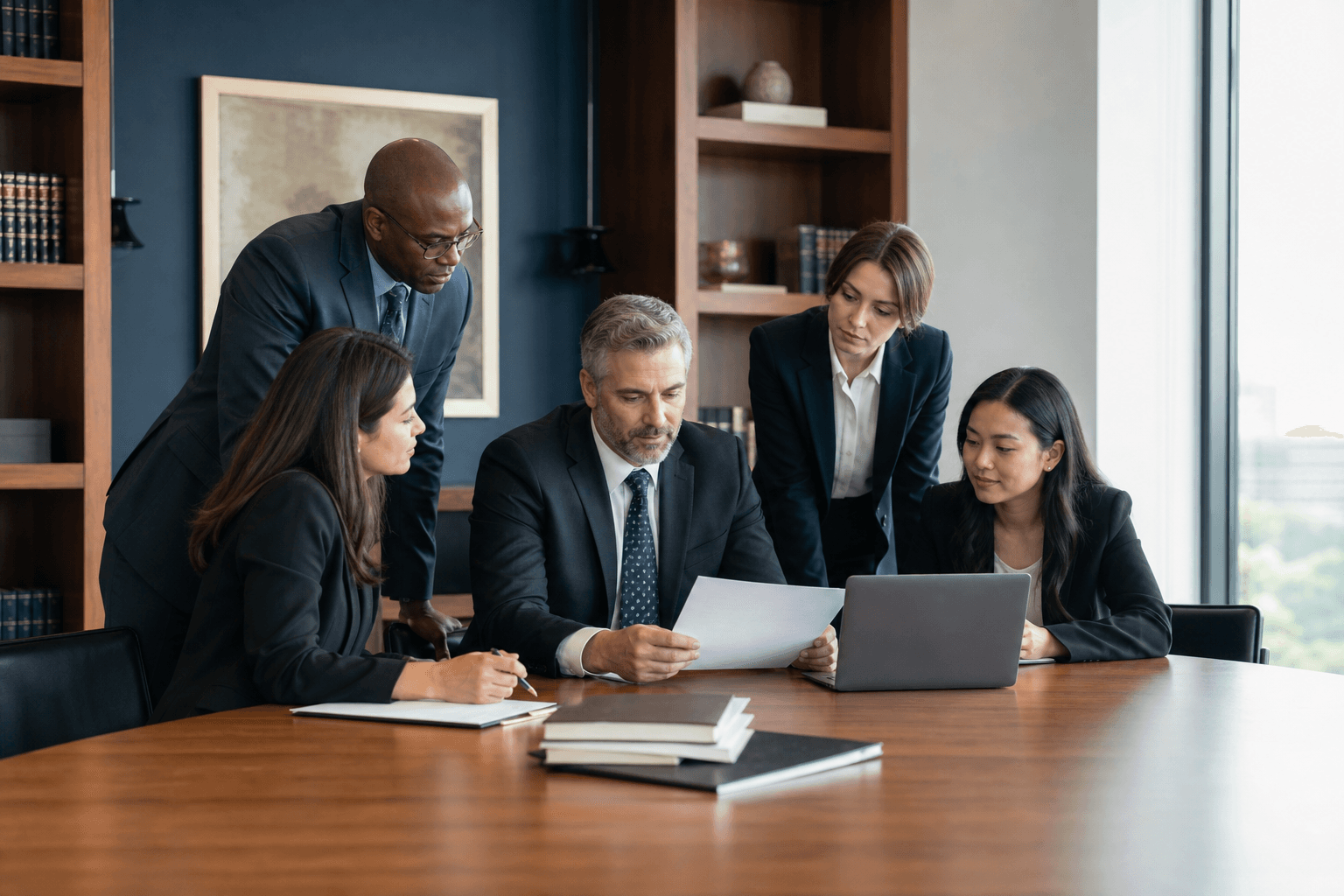 Legal colleagues collaborating around a conference table